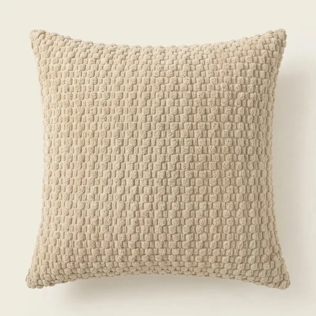 [WAFL-CUSH-BEIGE-45x45cm] Waffle-Weave Cushion Cover (Beige)